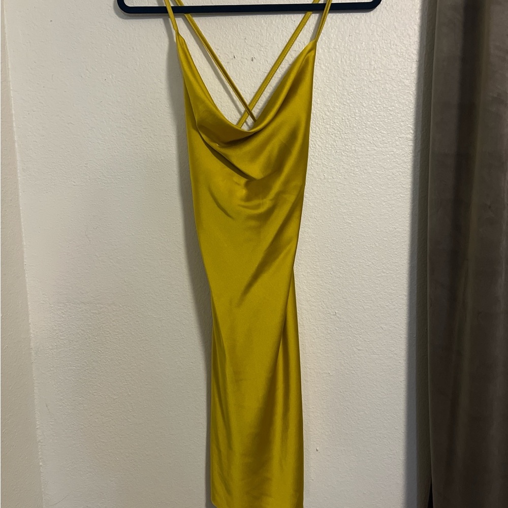 Green and Yellow Cowl Neck Mini Dress